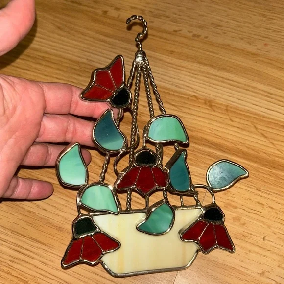 Tiffany Stained Glass Suncatcher Hanging Houseplant 6Pc Collectible Decor Bundle - Picture 7 of 8